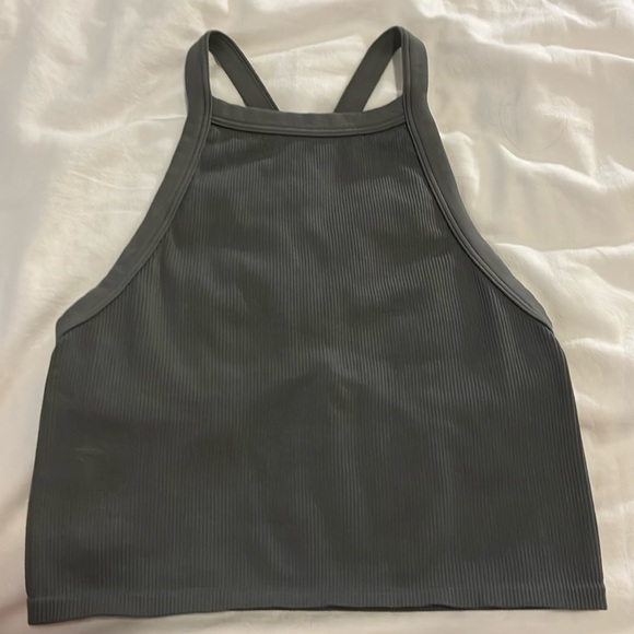 High Neck Tank Top Women’s Small Cropped Grey Sporty - Picture 1 of 3